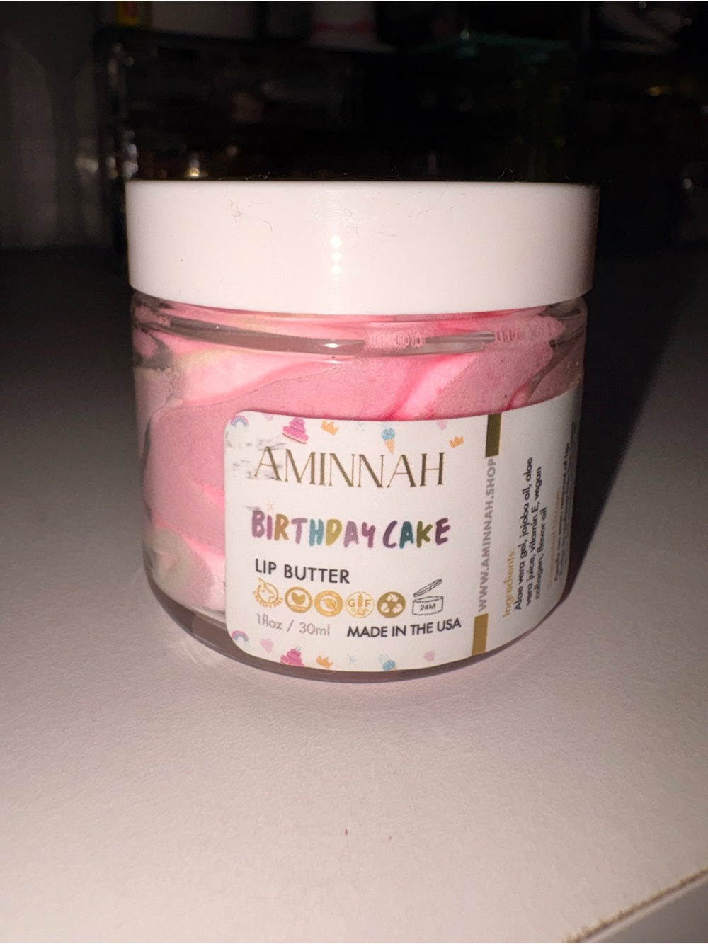 Aminnah Birthday Cake Lip Butter - Pink/White